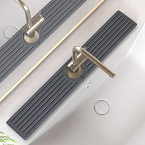 Faucet Mat for Kitchen Sink, Water Absorbent Kitchen Faucet Mat, Durable Sink Splash Guard with Raised Feet, Diatomite Fast Drying Kitchen Sink Faucet Mat, Bathroom Stone Drying Tray for Counter (23.7" x 4", Dark Gray Style 1)