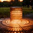 3 Pack Solar Outdoor Side Table with Integrated Glow Lights Set, Poolside Side End Table Waterproof Rattan Nesting Accent Table for Patio, Poolside, Backyard, Porch, Garden, Balcony Indoor Outdoor Use, Large