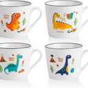 13 OZ Ceramic Dinosaur Mugs Set of 4, Dino Cups for Gifts, Cute Cartoon Porcelain Mugs for Hot Milk, Coffee, Cereal, Christmas Gifts for Kids, Girls, Dishwasher and Microwave Safe