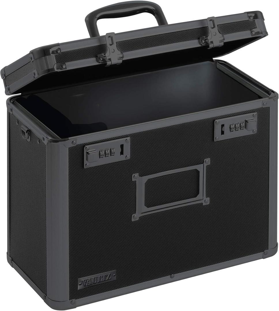 Vaultz File Organizer Storage Box - 14 x 7 x 12.19 Inch Letter Size, Portable Locking Storage Totes with Dual Combination Locks for Filing Office Documents - Super Tactical