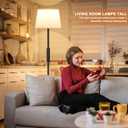 Modern Floor Lamp with Adjustable Brightness, Remote Control, Black, LED Bulbs, White Shade, Foot Switch, Easy Assembly