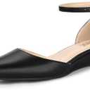 IDIFU Women's Low Wedge Flats Closed Pointed Toe Dress Shoes for Women with Adjustable Ankle Strap Wedding Bridal Work Office Business Prom Comfortable Dressy Casual Formal Cute Flat Shoes Size 5