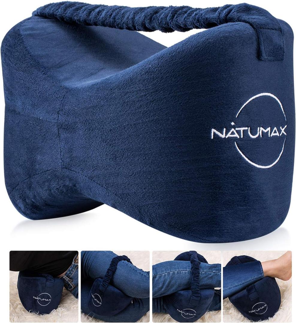 NATUMAX Knee Pillow for Side Sleepers - Relief from Sciatica Pain, Back/Leg Pain, Pregnancy, Hip and Joint Pain Memory Foam Leg Pillow + Free Sleep Mask and Ear Plugs (Blue)