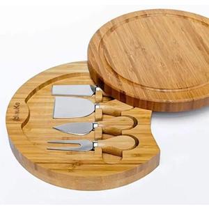 Bridge Cutters Charcuterie Circular 8.5 Inch Made In Usa Cheeseboard Party Fruits And Vegetables, Platter Serving Tray, Bamboo, Round Cutting Board Party Platter Wood Lunch Meat Event Utinsels