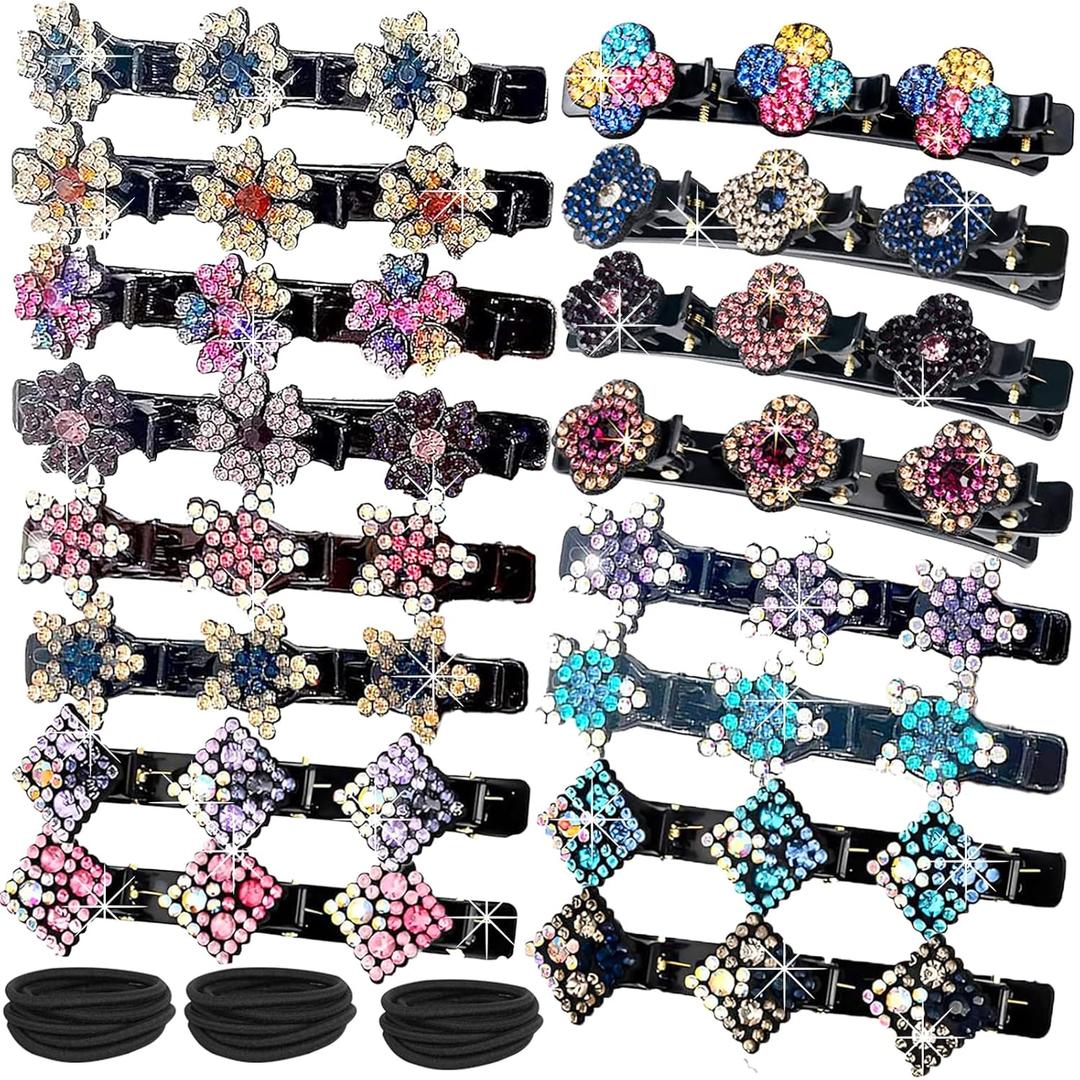 32PCS Sparkling Crystal Stone Braided Hair Clips for Women Seamless Hair Ties Short Hair Clips Duckbill Clip Braided Hair Clip for Ladies and Girls Crystal Stone (16PCS+16PCS)