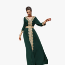 Embroidery Abayas for Women Muslim Moroccan Floral Maxi Kaftan Dress Arabic Islamic Dubai Robe Ramadan Prayer Clothes, M
