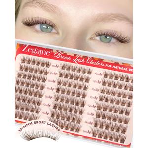 Short Brown Lash Clusters 10-12-14MM Clear Band Wispy Eyelash Clusters Natural Cluster Eyelash Extensions D-Curly Short Lashes Clusters Brown Wispy Cluster Lashes Natural Look 144Pcs by Zegaine