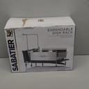 Sabatier Expandable Stainless Steel Dish Rack with Rust-Resistant Soft Coated Wires and Bi-Directional Spout, with Utensil Caddy and Removable Stemware Holder (Gray/Black)
