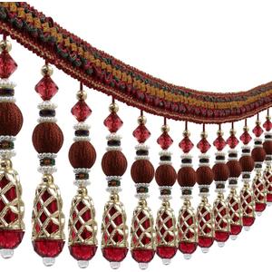 Beads Tassel Fringe Trim Drapery Fringe Trimming Decorative Curtain Tassels Fringe Lampshades Boho Trim Embellished Sewing Trimming Upholstery Drapery 3 Yards (red)