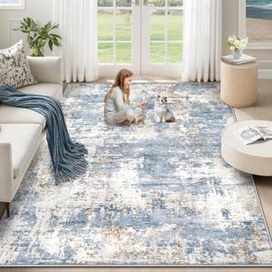 XLUEZ 5x7 Area Rugs for Living Room, Washable Modern Abstract Large Area Rug Neutral Soft Non Slip Kids Rug Stain Resistant Indoor Carpet for Bedroom Nursery Dining Room Playroom(Blue, 5'x7')