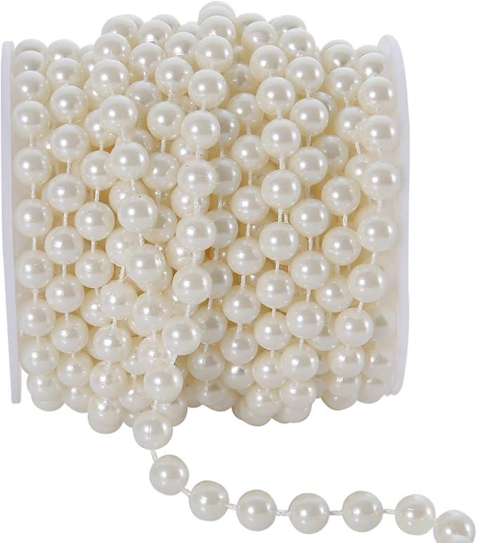 KAOYOO 33 Feet Artificial Pearls String Beads Chain Pearl Strands Spool Pearl for Garland Wedding Party Decoration and Christmas Tree Decoration(10MM Ivory)
