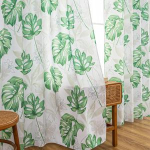 youleyar Floral Curtains Printed, Decor Hawaiian Style Green Tropical Palm Leaves Plant Pattern Rod Pocket Spring Summer Window Drapes for Bedroom, 52" W x 63" L