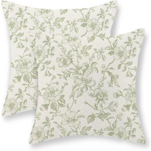 Sage Green Floral Pillow Covers 24x24 Set of 2 Light Green Chinoiserie Floral Decorative Throw Pillows Vintage Rustic Toile Flower Pillowcase Outdoor Decor Linen Cushion Cover for Couch Sofa