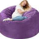 Homguava 3FT Bean Bag Chair: 3' Bean Bags with Memory Foam Filled, Large Beanbag Chairs Soft Sofa with Dutch Velvet Cover-Purple