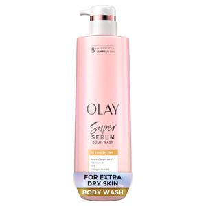 Olay Super Serum Body Wash for Extra Dry Skin, 24hr Long Lasting Hydration, 5+ Ingredient Complex for Bright Even Firm Luminous Skin, with Vitamin E, and Shea Butter 18.5 Fl Oz