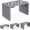 Elevated Dog Bowls, Bamboo Raised Dog Bowl for Large Dogs, with 2 Stainless Steel Bowls (13'' Tall-68oz Bowl, Grey)
