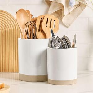 famiware Milkyway Kitchen Utensil Holder for Countertop, 7.2"+5.8" Ceramic Cooking Utensil Crocks for Counter, Utensil Organizer for Spatula & Spoon, Kitchen Decor, Set of 2, White