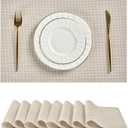 Leetaltree Beige White Placemats Set of 8 - Heat Resistant Non-Slip Place mats for Dining Table, Washable Durable PVC Vinyl Woven Table Mats(Beige White, 8)