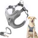 Dog Harness with Leash Set, No Pull Adjustable Step in Dog Collars Harness with Breathable Padded Vest Harness for Dogs Training and Running(L, Gray)