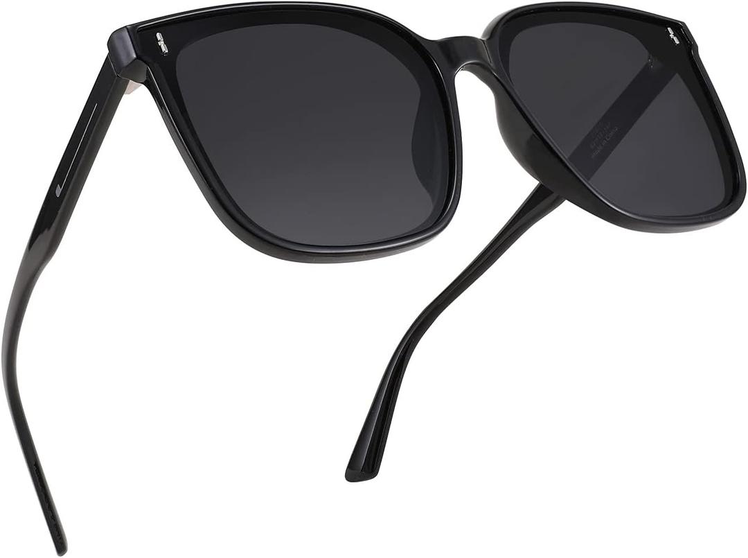 FEISEDY Women Oversized Vintage Polarized Sunglasses Square Cute Trendy Classic Simple Men B2758 (001 Black Frame & Grey Lens)