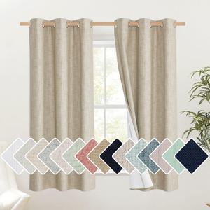 NICETOWN Taupe 100% Blackout Linen Curtains 63 inch Long Burg, Farmhouse Thick Completely Blackout Window Treatment Panels Thermal Insulated Drapes for Cupboard (1 Pair, 42" Width Each Panel)