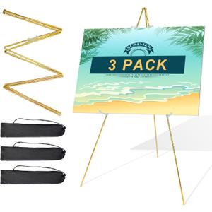 Easel Stand for Sign 63'' Art Easels for Display Wedding Welcome Poster Stand Portable Floor Metal Easel Gold 3 Pack