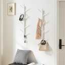 2 Pack Coat Rack Vertical Wall Mount, Bamboo Coats Hooks Clothes Holder Hanger for Wall Coat Hat Jacket Clothing Bathroom Robes Mudroom Entryway (White) (Large)