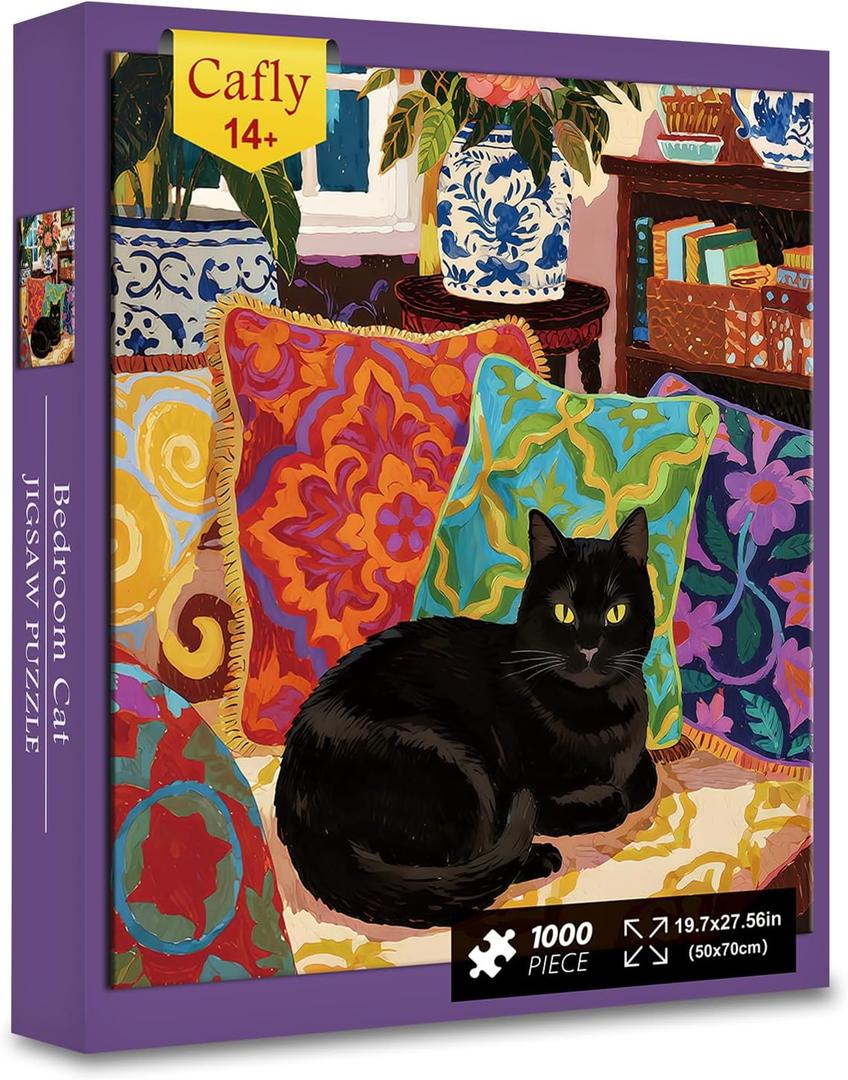 1000 Piece Jigsaw Puzzle for Adults- Family Decoration Puzzle, Challenging Fun Puzzles Stunning Art Wall Decor, Gift for Adult Puzzle Lovers, Bedroom Cat C0808