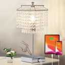 Touch Crystal Table Lamp Silver, Bedside Lamp with USB C+A Ports, Dimmable Nightstand Lamp with Crystal Shade, Bedroom Lamp for Girls Bedroom, Living Room, Bulb Included