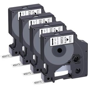 4-Pack Label Maker Tape Compatible with DYMO D1 Label Tape 45013 S0720530 Black on White 1/2 Inch x 23 Feet for Dymo Label Maker Refills LabelManager 160 280 210D 360D 420P PnP 220P 260P 500TS