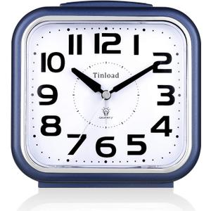 Tinload 5.5" Large Analog Alarm Clock Silent Non Ticking, Gentle Wake, Beep Sounds, Increasing Volume, Battery Operated Snooze and Manual Light, Easy Set, Blue