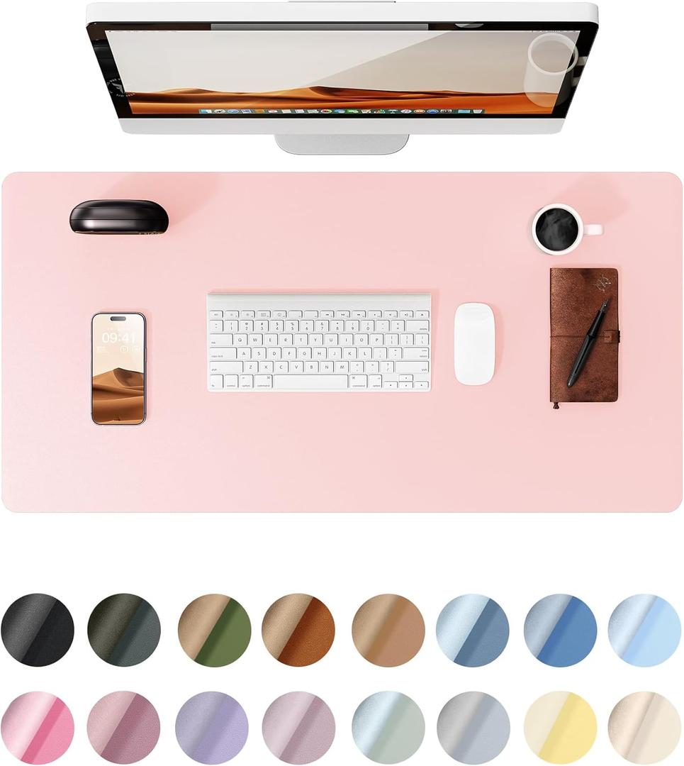 YSAGi Leather Desk Protector, Office Mat, Large Mouse Mat, Non-Slip PU Leather Blotter, Laptop Desk Pad, Waterproof Writing Pad for Office and Home (Light Pink, 31.5" x 15.8") (31.5" x 15.8", Light Pink)