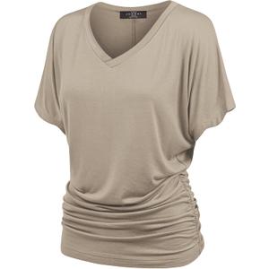 Made By Johnny Women's Casual Solid Short Sleeve Boat Neck/V Neck Dolman Top T Shirt with Side Shirring (Medium)