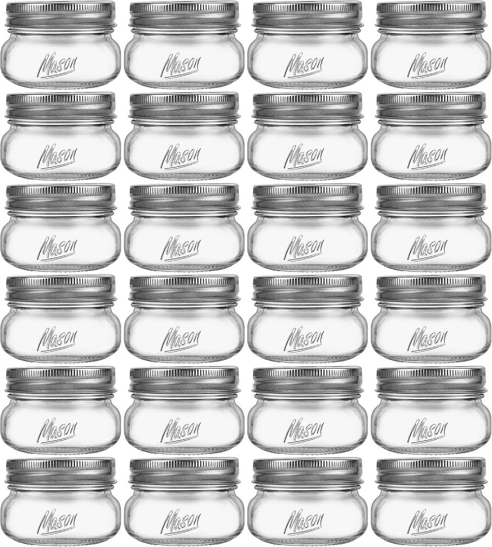 Mason Jars 4oz - 24Pack Glass Jars with Leak Proof & Food Grade Canning Jars for Spices, Dry Food Storage & DIY Crafts, Perfect for Home Cooks, Meal Prep, and Crafting Enthusiasts