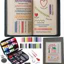 New Embroidery Stitch Book Kit for Adults & DIY Craft Lovers,Portable Embroidery Kit for Beginners Enthusiasts,Includes Guide to 106 Patterns with Tools & Tutorials and 86-Piece Sewing Tool Kit(1 Set)
