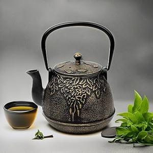 Toptier Mini Little Teapot, Super Small Cast Iron Teapot for Stove Top, Palm-Sized Japanese Stovetop Safe Tea Kettle with Infuser for 11 oz, Black