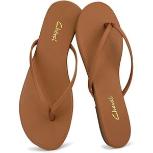 Flat Leather Flip Flops for Women, Comfortable Dressy Thong Sandals 2025 Summer and Spring Vacation Essentials, Chanclas Para Mujer (7, Choco)