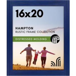 Americanflat 16x20 Picture Frame with Polished Plexiglass - Hampton Collection - Distressed Wood Picture Frames for Wall Display - Navy Blue
