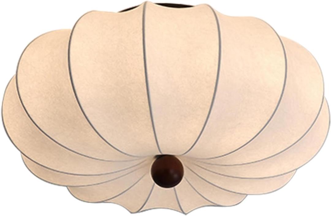 KCO Lighting Modern Silk Flush Mount Ceiling Light Japanese Lantern Ceiling Lamp Large Semi Flush Mount Ceiling Light Fixture White Fabric Drum Shade Chandelier