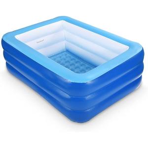Inflatable Swimming Pool for Kids, 59" X 45" X 20" Kiddie Pools with Inflatable Soft Floor, Durable Blow Up Pools for Backyard, Garden or Indoor (Blue)