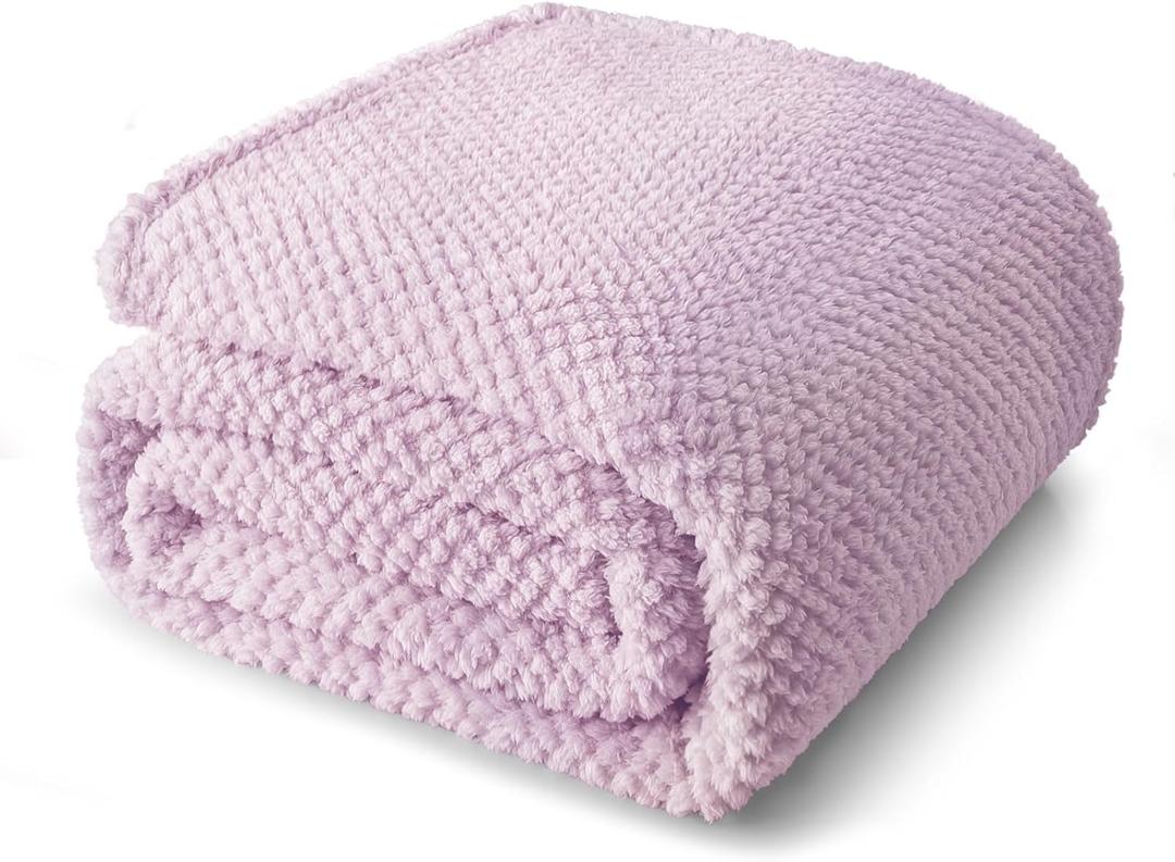 Whale Flotilla Queen Size Fuzzy Fleece Blanket for Bed, 90x90 Inch Fluffy Warm Soft Jacquard Blankets for All Season, Lightweight and Cozy, Lilac