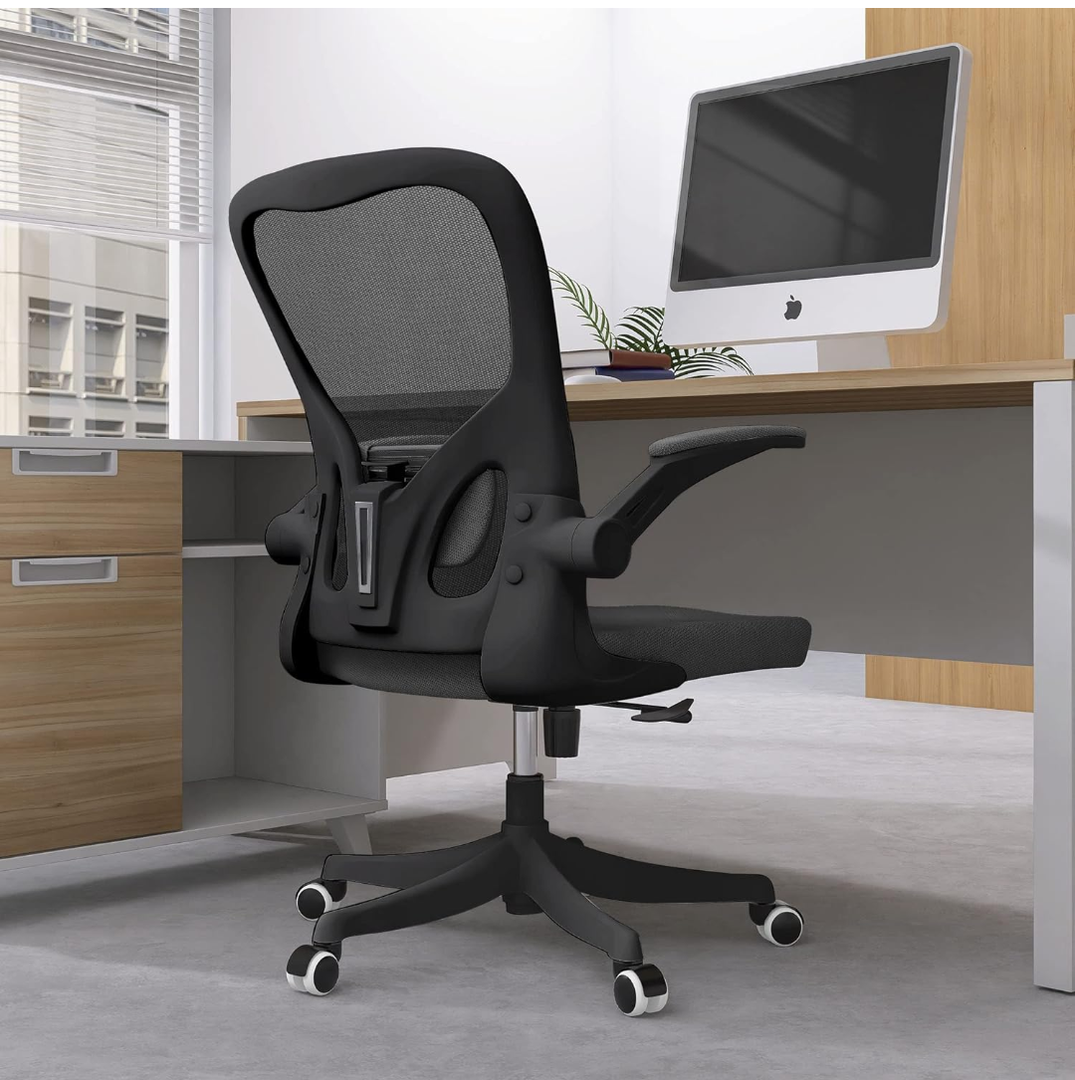 Office Chair, Ergonomic Office Chair Desk Chair with Lumbar Support & 2D Flip-up Arms Height Adjustable Home Office Desk Chairs Rockable High Back Computer Chair Black Mesh Study Chair