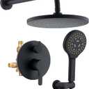 Matte Black Shower Faucet Set, Wall Mount Rain Shower System 10 Inches, and Handheld Shower Head Combination, Included Rough-in Valve and Trim Kit