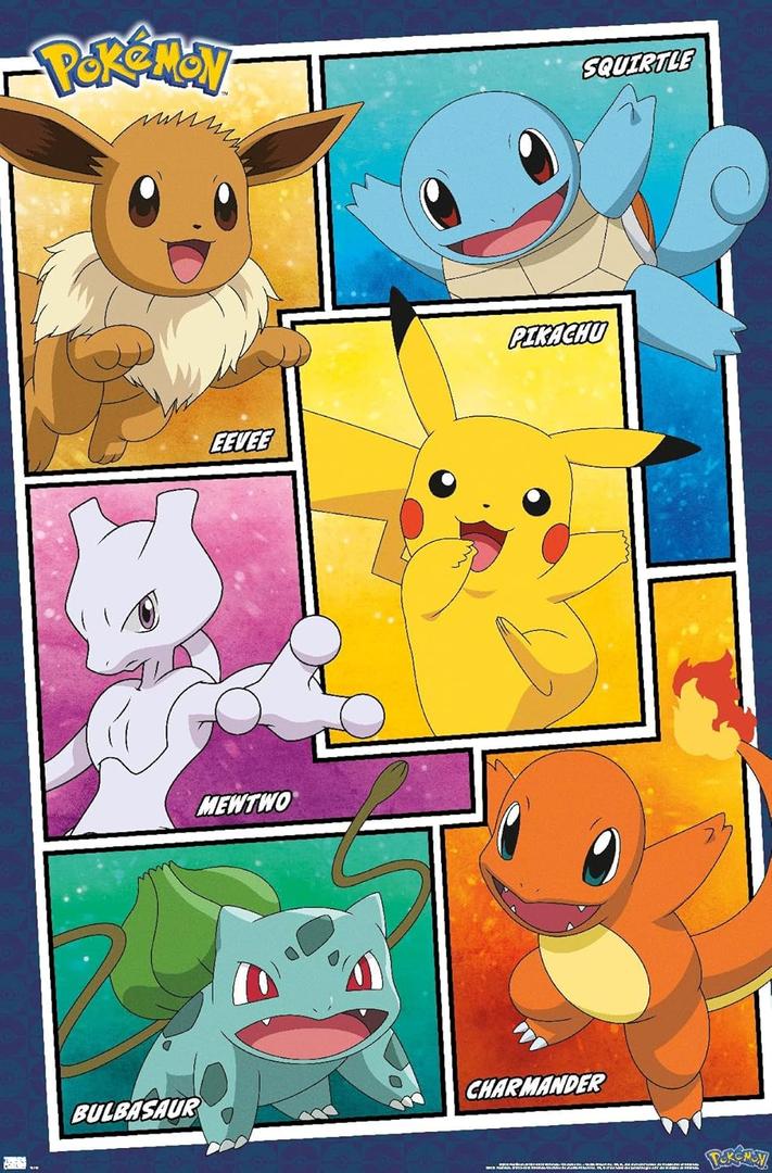 Trends International Pokmon - Group Collage Wall Poster, 22.375" x 34", Unframed Version for Bathroom