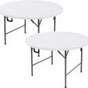 Fitted Round Table Covers 60 Inch-2 Pack White Elastic Spandex Table Cloth-Small Stretch Folding Circle Tablecloths Topper Cap for Kitchen Dining Commercial Party Picnic Event Banquet Tables