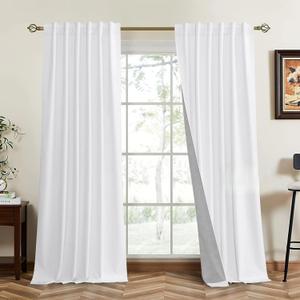 RYB HOME 100% Blackout Velvet Curtains, Thermal Insulated Room Darkening Back Tab and Rod Pocket Curtains for Living Room Nursery Bedroom, White, 52W x 90L, 2 Panels