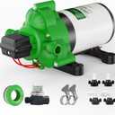 RVGUARD 12V DC Self Priming Water Pump, 3.5 GPM 45 PSI, Green Plastic Diaphragm Pump with Strainer Filter, Adapters, for RV, Yacht, Garden, Camper