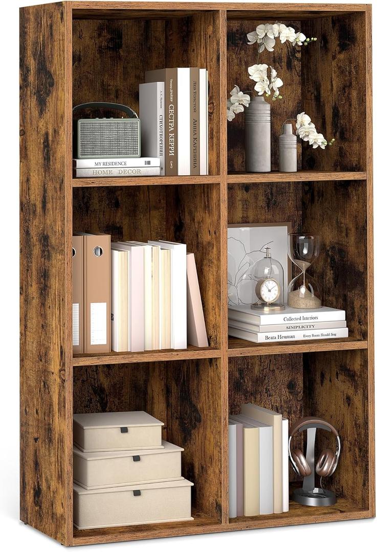 VASAGLE Custos Collection - Bookshelf, Bookcase, Cube Shelf with 6 Compartments, 9.4 x 25.8 x 38.6 Inches, Storage Shelf, for Living Room, Home Office, Dining Room, Rustic Brown ULBC423K01