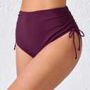 JOYBIK Women's High Waisted Full Coverage Bikini Bottoms Tummy Control Adjustable Drawstring Swim Bottoms (S)