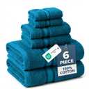 LANE LINEN Luxury 6-Piece Bath Towel Set - 100% Cotton, Quick-Dry, Super Absorbent, Zero Twist - Includes 2 Bath Towels, 2 Hand Towels, 2 Washcloths - Sea Port